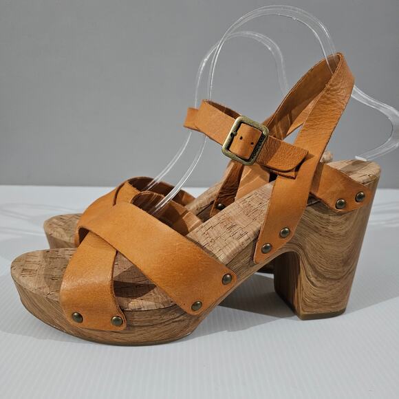 NEW Kork Ease Drew Sandal Size 10 Light Orange Leather Chunky Heel Platform - Picture 1 of 13